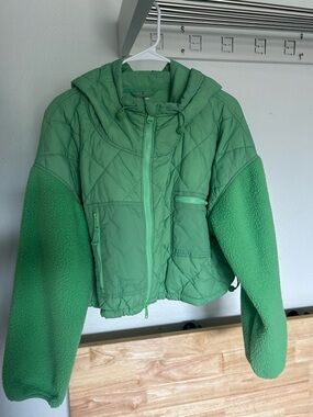 FP Movement by Free People Green Quilted & Fleece Hooded Jacket